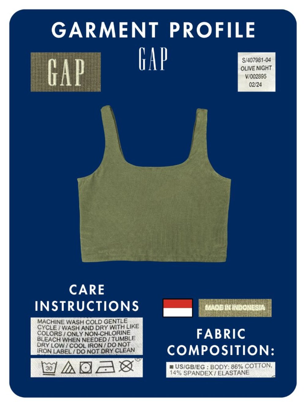 GAP Olive Night Cropped Square Neck Tank Top - Size M - Picture 2 of 8